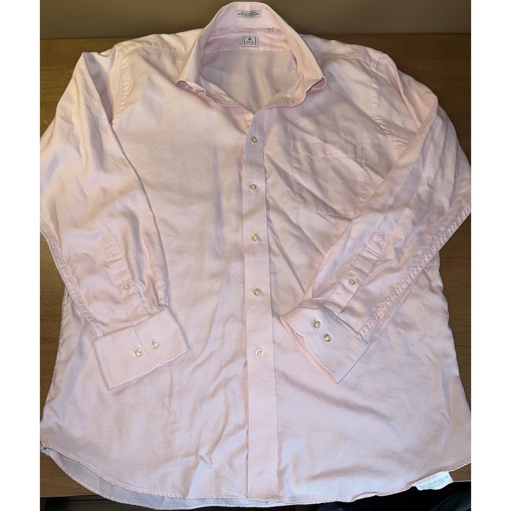 Peter Millar Mens Pink Micro Check 100% Cotton Button Down Shirt Size 16.5 L